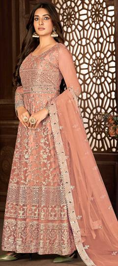 Festive, Party Wear Pink and Majenta color Salwar Kameez in Net fabric with Anarkali Embroidered, Resham, Sequence, Thread work : 1855693
