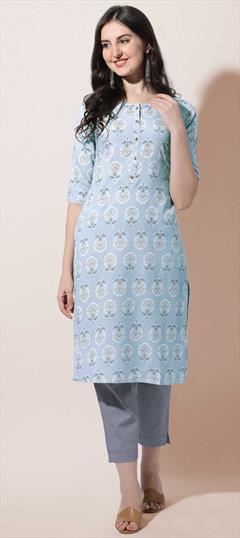 Casual Black and Grey color Kurti in Rayon fabric with Long Sleeve, Straight Printed work : 1855748