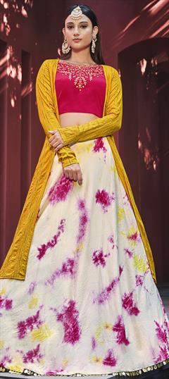 Wedding Pink and Majenta color Lehenga in Cotton fabric with A Line Printed work : 1855757