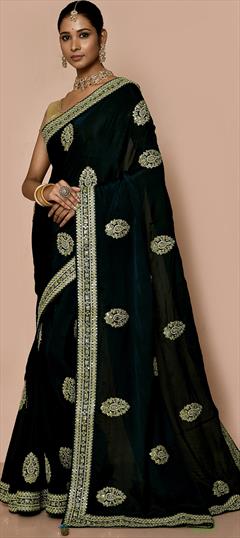 Bridal, Wedding Blue color Saree in Georgette fabric with Classic Embroidered, Sequence, Thread work : 1855763