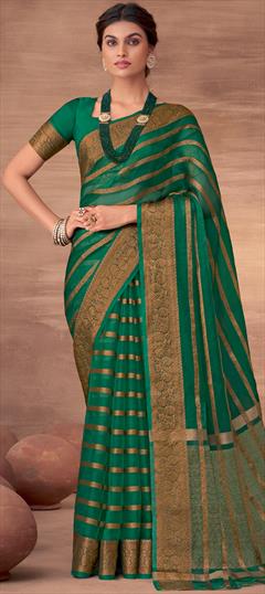 Festive Green color Saree in Organza Silk fabric with South Border work : 1855791