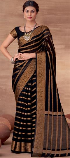 Festive Black and Grey color Saree in Organza Silk fabric with South Border work : 1855794