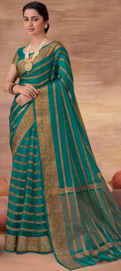 Festive Blue color Saree in Organza Silk fabric with South Border work : 1855797