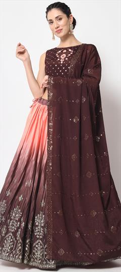 Mehendi Sangeet, Reception Beige and Brown color Lehenga in Art Silk fabric with A Line Embroidered, Thread work : 1855952