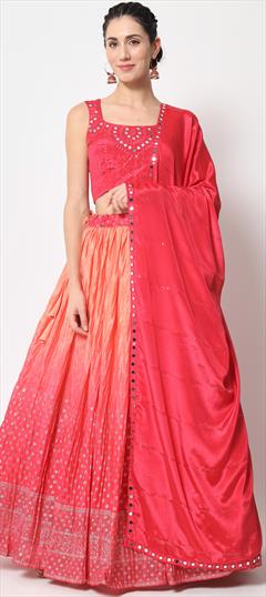 Mehendi Sangeet, Reception Pink and Majenta color Lehenga in Art Silk fabric with A Line Embroidered, Thread work : 1855955