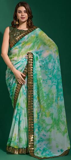 Casual, Festive Multicolor color Saree in Chiffon fabric with Classic Border, Printed, Sequence work : 1855993