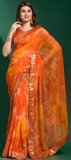 Casual, Festive Multicolor color Saree in Chiffon fabric with Classic Border, Printed, Sequence work : 1855999