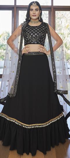 Engagement, Reception, Wedding Black and Grey color Lehenga in Art Silk fabric with Umbrella Shape Embroidered, Mirror, Sequence, Thread, Zari work : 1856022