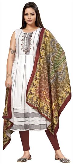 Casual White and Off White color Kurti in Cotton fabric with Anarkali Printed work : 1856116