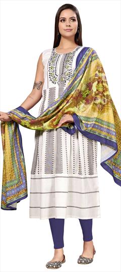 Casual White and Off White color Kurti in Cotton fabric with Anarkali Printed work : 1856119