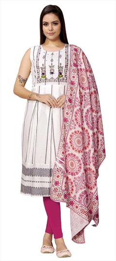 Casual White and Off White color Kurti in Cotton fabric with Anarkali Printed work : 1856121