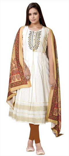 Casual White and Off White color Kurti in Cotton fabric with Anarkali Printed work : 1856127
