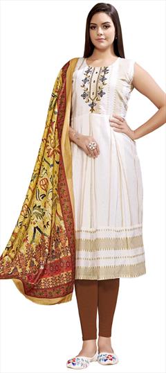 Casual White and Off White color Kurti in Cotton fabric with Anarkali Printed work : 1856129