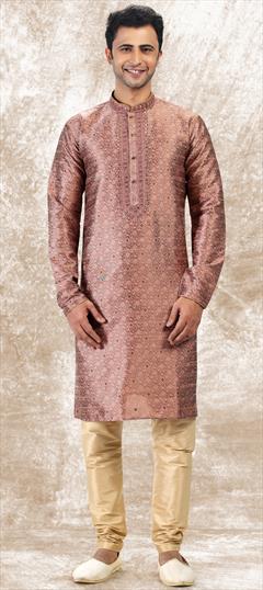 Pink and Majenta color Kurta Pyjamas in Jacquard fabric with Mirror, Thread, Weaving work : 1856177