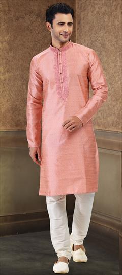 Pink and Majenta color Kurta Pyjamas in Jacquard fabric with Embroidered, Resham, Thread work : 1856278
