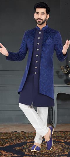 Blue color IndoWestern Dress in Velvet fabric with Weaving work : 1856302