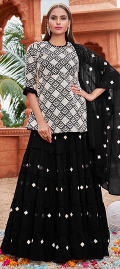 Mehendi Sangeet, Reception Black and Grey color Long Lehenga Choli in Faux Georgette fabric with Embroidered, Resham, Sequence, Thread work : 1856512