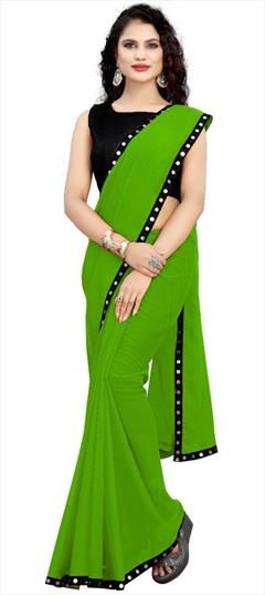 Casual Green color Saree in Faux Georgette fabric with Classic Lace work : 1856726