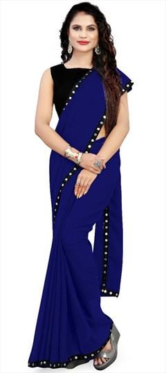 Casual Blue color Saree in Faux Georgette fabric with Classic Lace work : 1856729