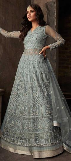Bollywood Blue color Long Lehenga Choli in Net fabric with Embroidered, Stone, Zari work : 1856792