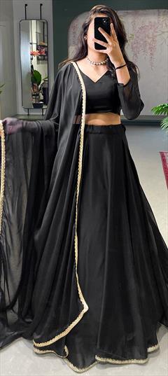 Mehendi Sangeet, Reception Black and Grey color Lehenga in Silk fabric with A Line Border work : 1856834