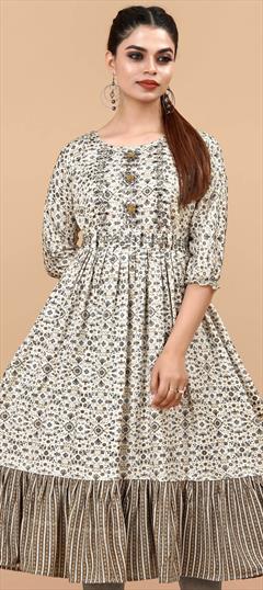 Casual White and Off White color Kurti in Rayon fabric with Anarkali Floral, Printed work : 1856855