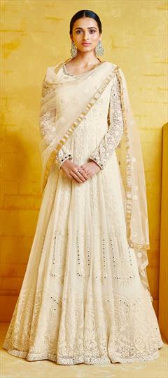 Bollywood White and Off White color Salwar Kameez in Georgette fabric with Anarkali Embroidered, Stone, Thread, Zari work : 1856934