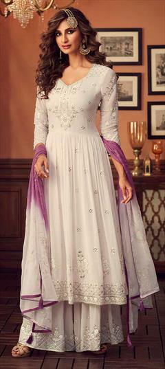 Bollywood, Eid Purple and Violet color Salwar Kameez in Georgette fabric with Anarkali, Palazzo Embroidered, Stone, Thread, Zari work : 1856960