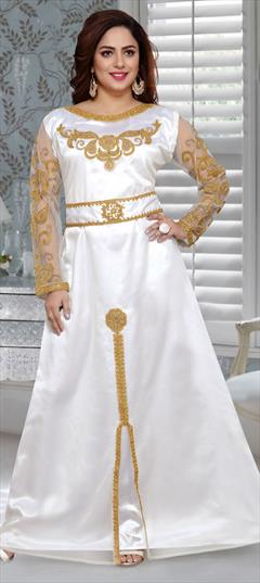 Festive, Reception White and Off White color Kaftan in Faux Georgette fabric with Embroidered, Stone, Thread work : 1857067