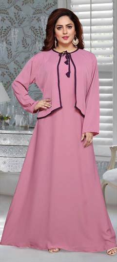 Festive Pink and Majenta color Kurti in Faux Georgette fabric with A Line, Long Sleeve Thread work : 1857074