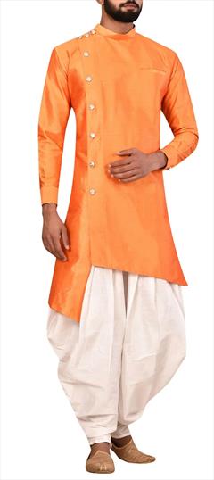 Orange color Dhoti Kurta in Art Silk fabric with Thread work : 1857469