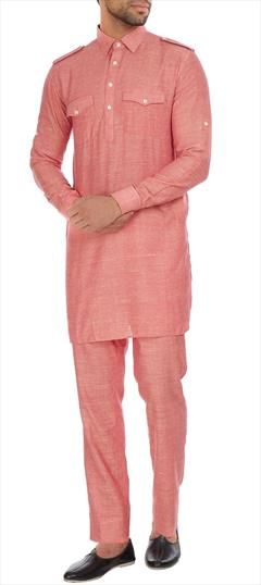 Pink and Majenta color Pathani Suit in Art Silk fabric with Thread work : 1857480