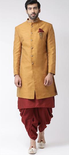 Red and Maroon, Yellow color IndoWestern Dress in Art Silk fabric with Broches, Thread work : 1857674