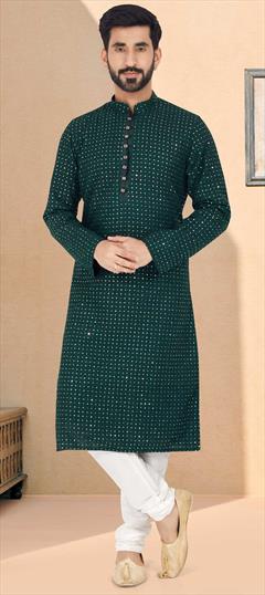 Green color Kurta Pyjamas in Georgette fabric with Embroidered, Sequence, Thread work : 1857923