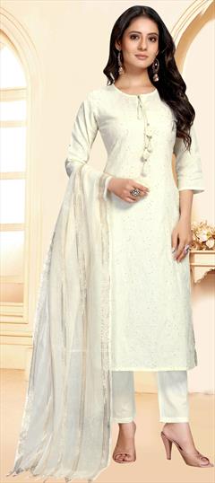 Festive, Party Wear White and Off White color Salwar Kameez in Cotton fabric with Straight Printed work : 1858042