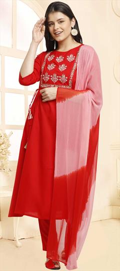 Festive, Party Wear Red and Maroon color Salwar Kameez in Cotton fabric with Anarkali Printed work : 1858043