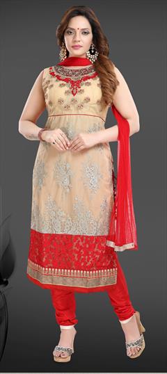 Party Wear Red and Maroon color Salwar Kameez in Net fabric with Straight Embroidered work : 1858051