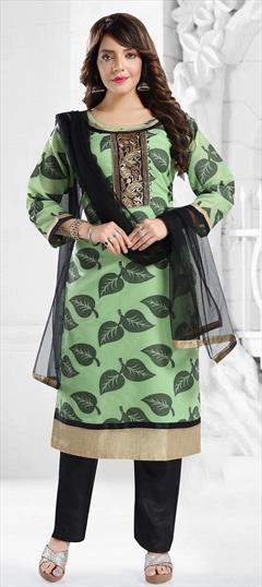 Party Wear Green color Salwar Kameez in Brocade, Silk fabric with Straight Printed work : 1858053