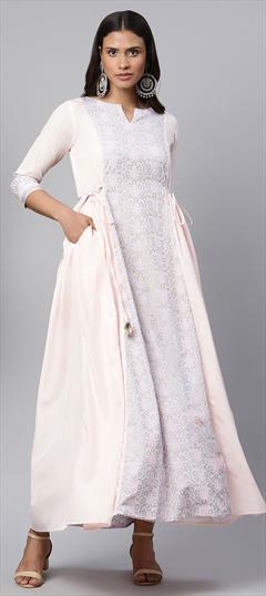 Party Wear Pink and Majenta color Kurti in Crepe Silk fabric with A Line, Long Printed work : 1858116