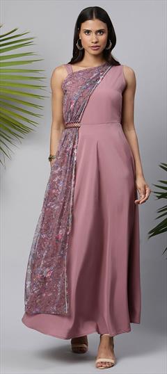 Party Wear Purple and Violet color Dress in Crepe Silk fabric with Floral, Printed work : 1858118