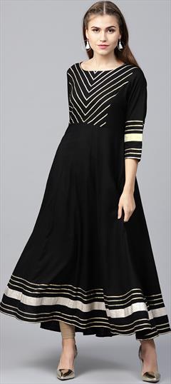 Designer, Party Wear, Reception Black and Grey color Salwar Kameez in Cotton fabric with Churidar Gota Patti work : 1858328