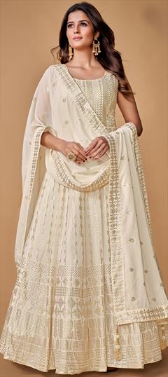 Festive, Reception White and Off White color Gown in Georgette fabric with Sequence work : 1858406