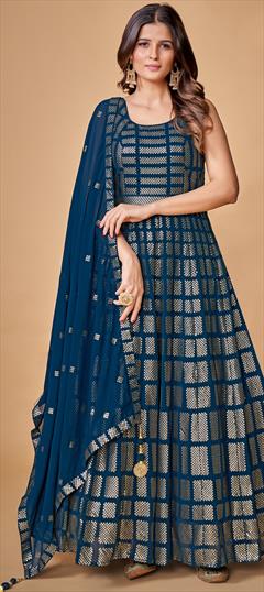 Festive, Reception Blue color Gown in Georgette fabric with Sequence work : 1858417