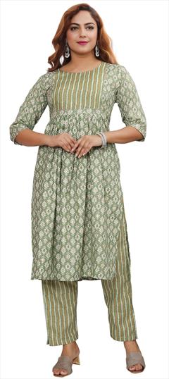 Party Wear Green color Salwar Kameez in Rayon fabric with Straight Printed work : 1858461