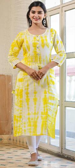 Casual Yellow color Kurti in Cotton fabric with Straight Printed work : 1858497
