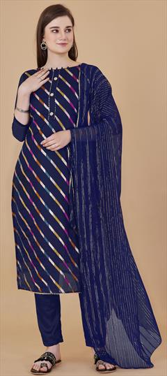 Festive Blue color Salwar Kameez in Organza Silk fabric with Straight Gota Patti work : 1858756