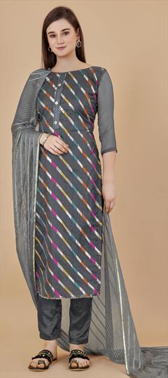 Festive Black and Grey color Salwar Kameez in Organza Silk fabric with Straight Gota Patti work : 1858758