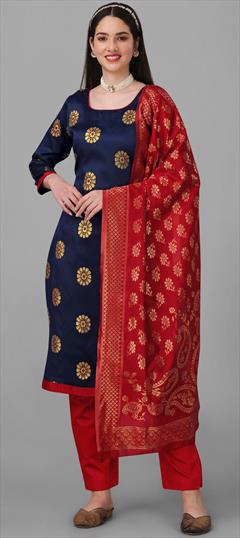 Party Wear, Reception Blue color Salwar Kameez in Silk fabric with Straight Embroidered work : 1858935