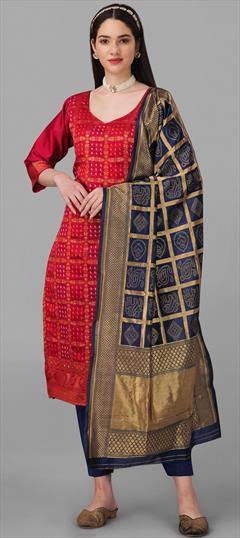 Party Wear, Reception Red and Maroon color Salwar Kameez in Blended, Silk fabric with Straight Embroidered work : 1858938