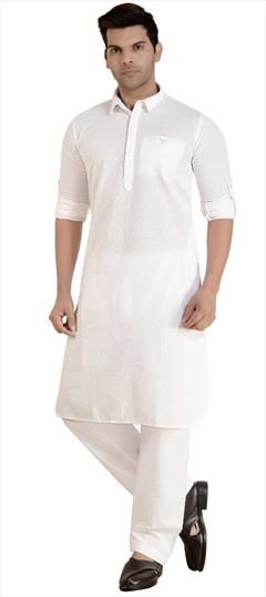 White and Off White color Pathani Suit in Rayon fabric with Embroidered, Thread work : 1859142